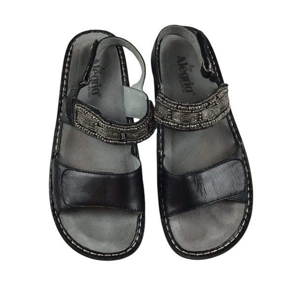 Alegria PG Lite Black Leather Sandals 11 - Picture 1 of 7